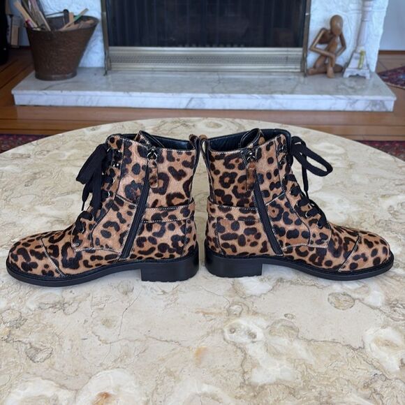 Aerosoles Amie Combat Style Leopard Print Leather Boots Women's Size 6.5 M - Picture 10 of 16